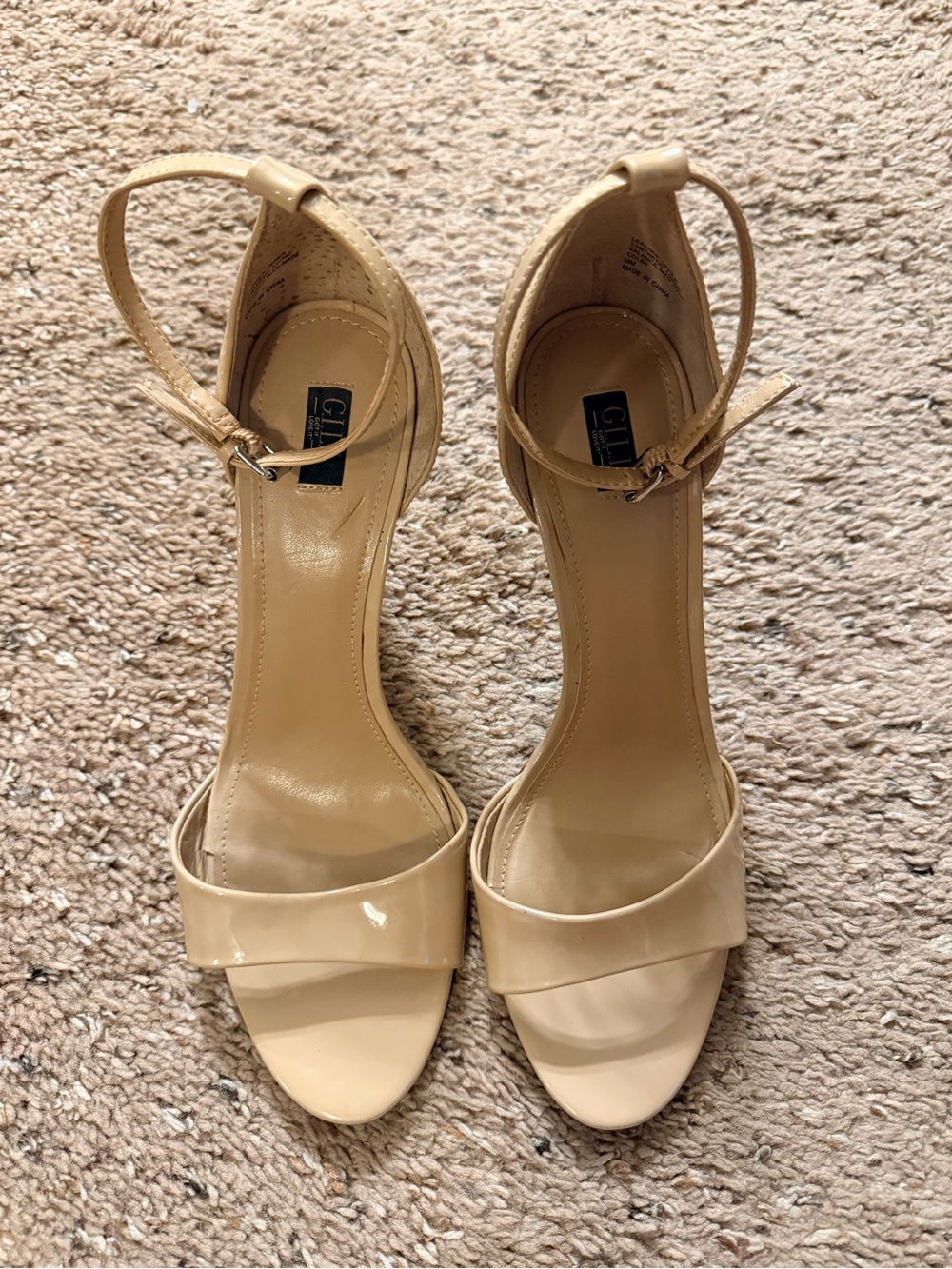 G.I.L.I. Nude Patent Ankle-Strap Open-Toe Heels